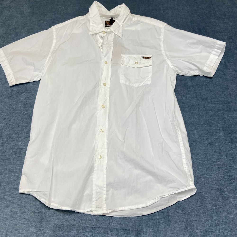 Civilianaire Wash And Wear Shirt Men Medium White Cotton Everyday Wear Button Up